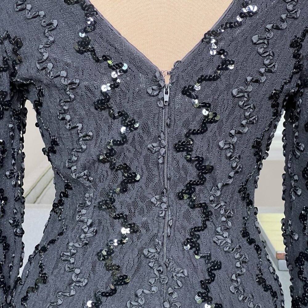 Vtg Dave & Johnny by Joseph Lara Black Cocktail Dress 13 14 fit 6 8 Sequins - Picture 7 of 13